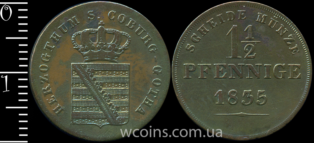 Монета Саксен- Кобург-Гота 1 1/2 пфеніга 1835