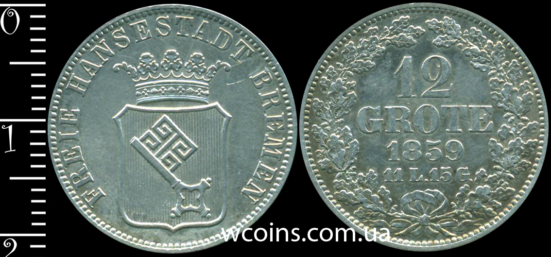 Монета Бремен 12 гротенів 1859