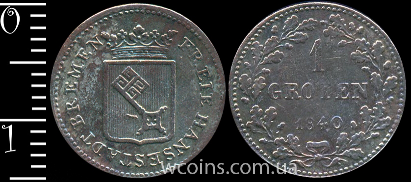Монета Бремен 1 гротен 1840