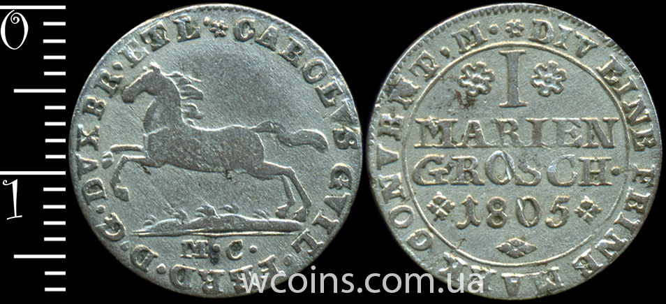 Coin Brunswick-Wolfenbuttel 1 mariengrosh 1805