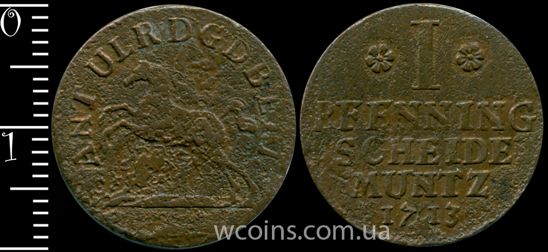 Coin Brunswick-Wolfenbuttel 1 pfennig 1713
