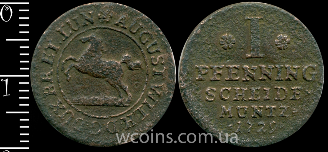 Монета Брауншвейг-Вольфенбюттель 1 пфеніг 1729