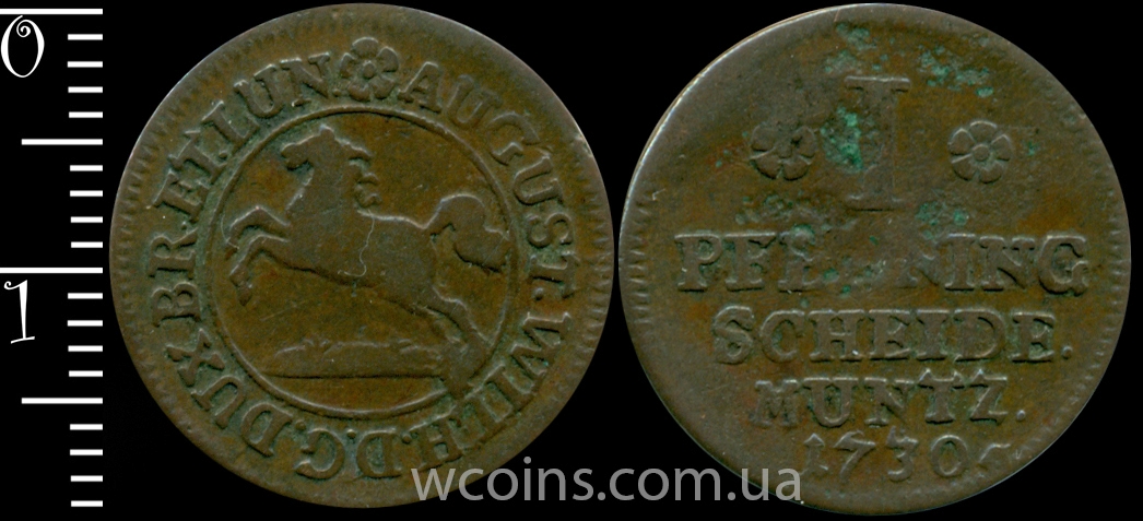 Coin Brunswick-Wolfenbuttel 1 pfennig 1730