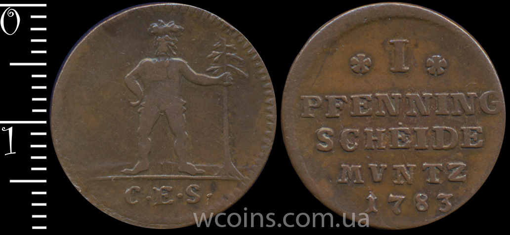 Монета Брауншвейг-Вольфенбюттель 1 пфеніг 1783