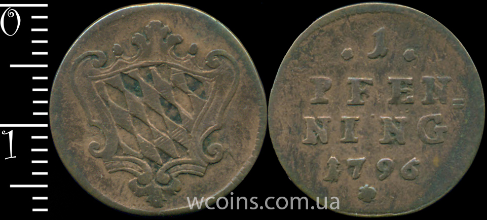 Монета Баварія 1 пфеніг 1796