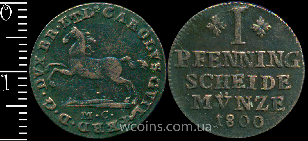 Монета Брауншвейг-Вольфенбюттель 1 пфеніг 1800