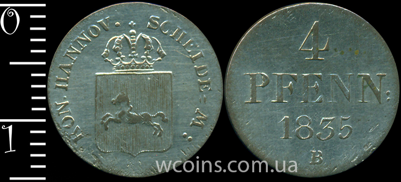 Coin Hanover 4 pfennig 1835 B