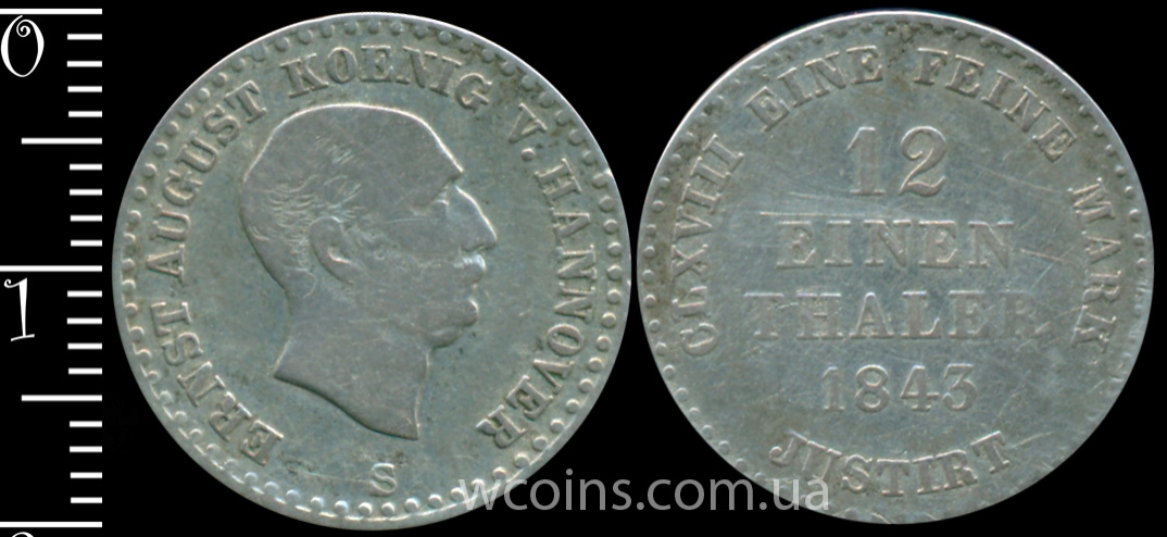 Монета Ганновер 1/12 талера 1843 S