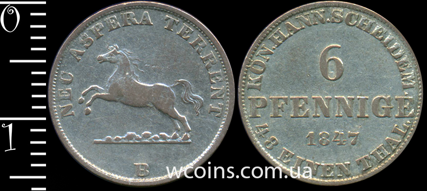 Монета Ганновер 6 пфенігів 1847 B