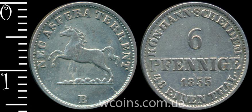 Монета Ганновер 6 пфенігів 1855 B