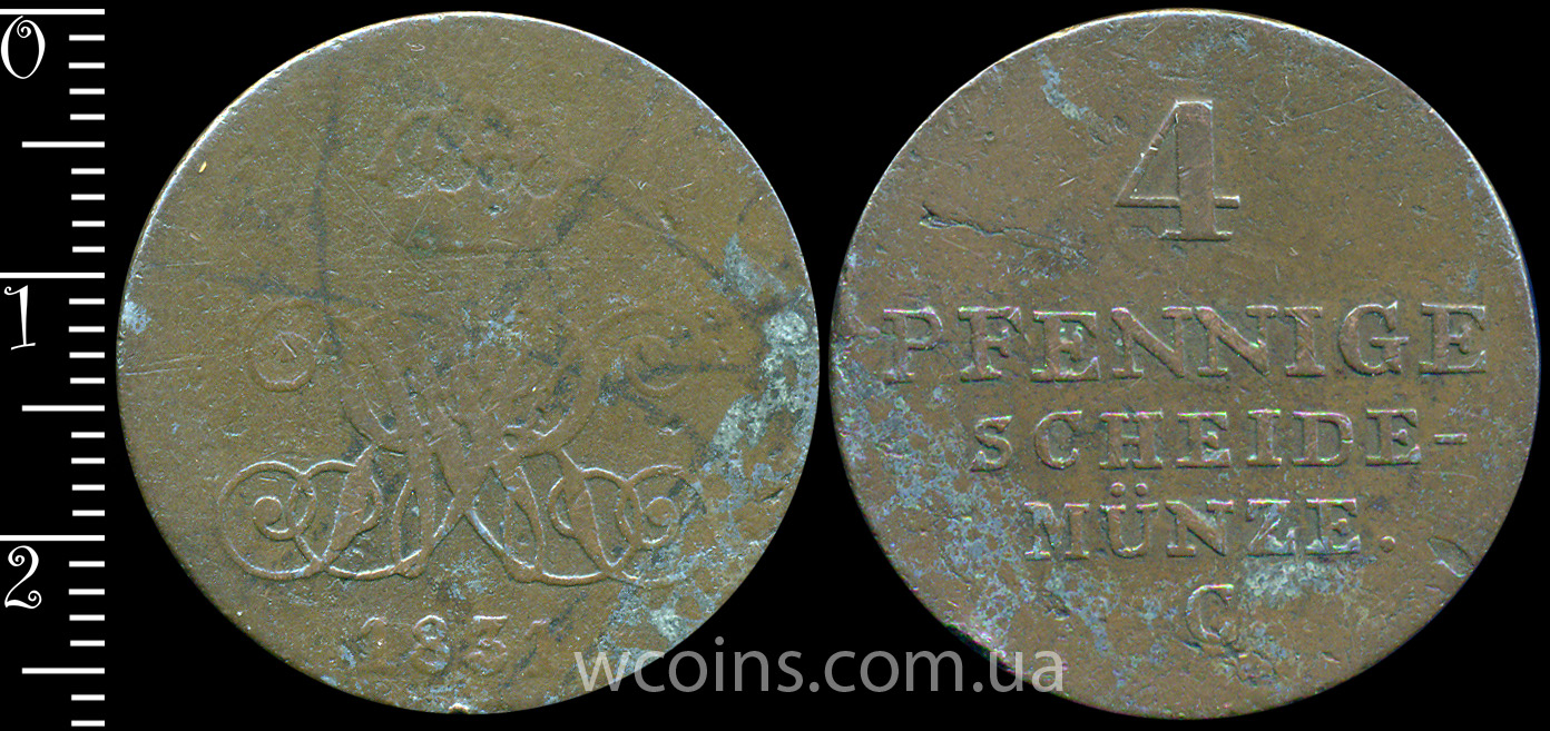 Монета Ганновер 4 пфеніга 1831 С
