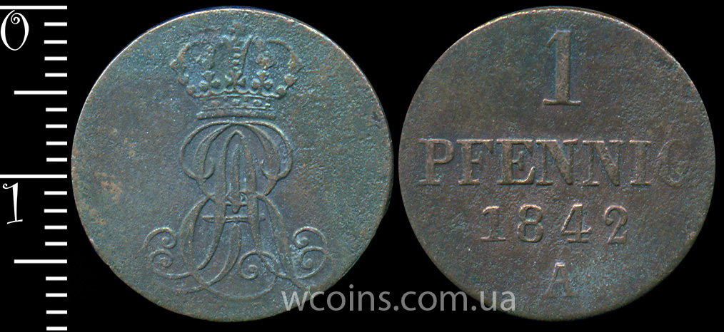 Монета Ганновер 1 пфеніг 1842 А