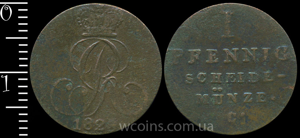 Монета Ганновер 1 пфеніг 1828 C