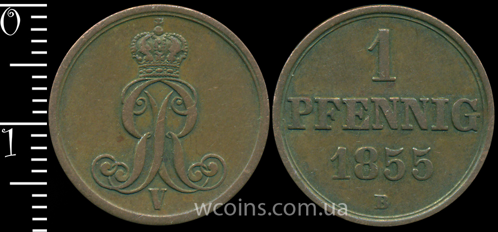 Монета Ганновер 1 пфеніг 1855 B