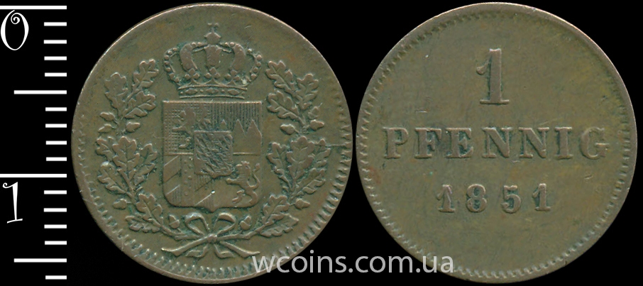 Монета Баварія 1 пфеніг 1851