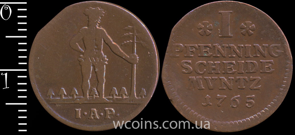 Монета Брауншвейг-Вольфенбюттель 1 пфеніг1765