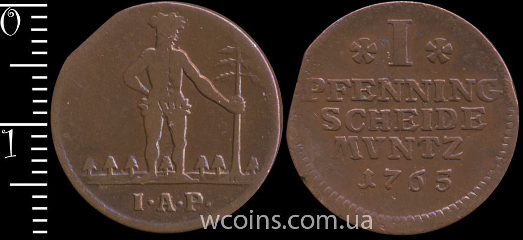 Монета Брауншвейг-Вольфенбюттель 1 пфеніг1765