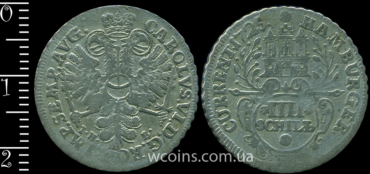 Монета Гамбург 4 шилінга 1725 IHL