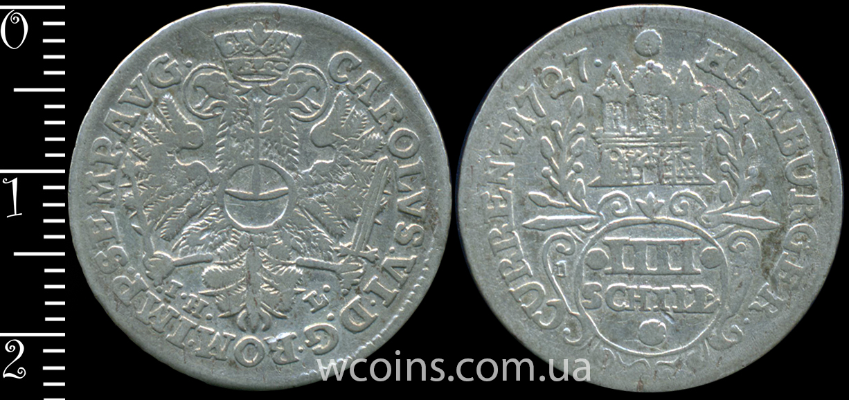 Монета Гамбург 4 шилінга 1727 IHL
