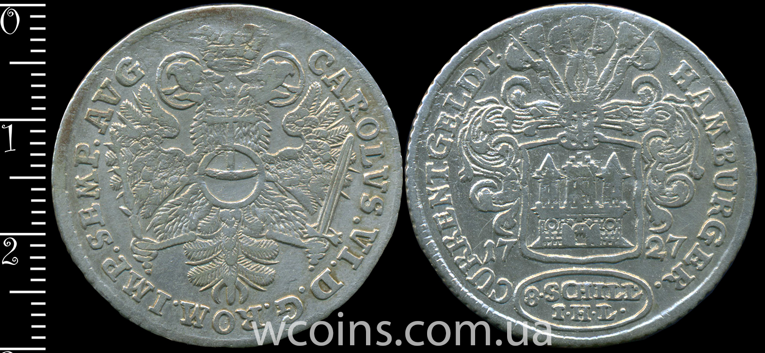 Монета Гамбург 8 шилінгів 1727 IHL