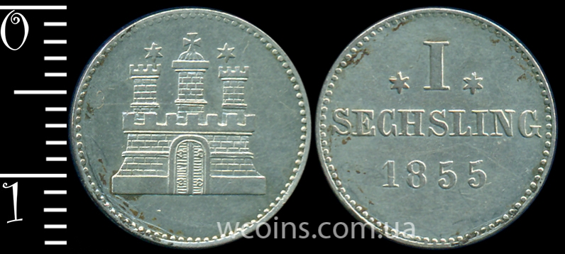Монета Гамбург 1 сешлінг 1855