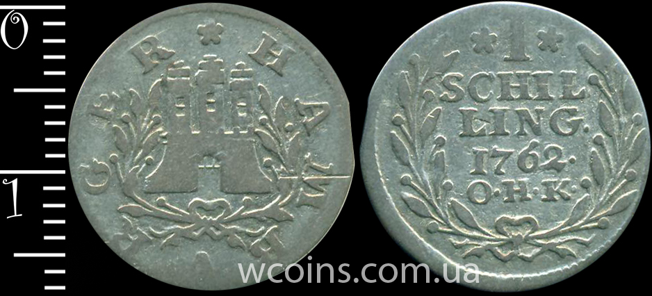 Монета Гамбург 1 шилінг 1762 OHK