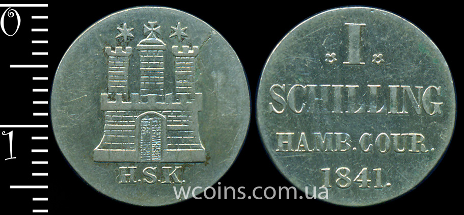 Монета Гамбург 1 шилінг 1841 HSK