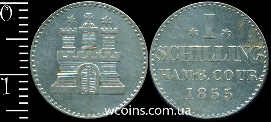 Монета Гамбург 1 шилінг 1855