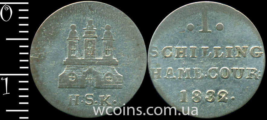 Монета Гамбург 1 шиллинг 1832 HSK