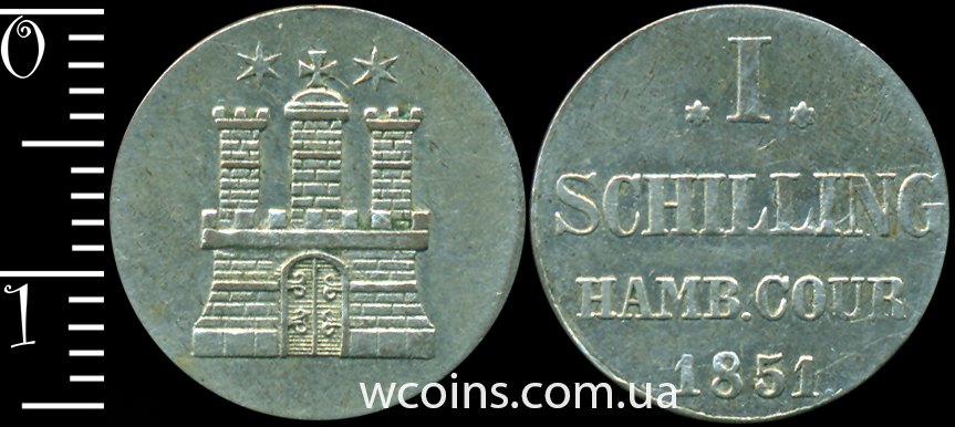 Монета Гамбург 1 шилінг 1851