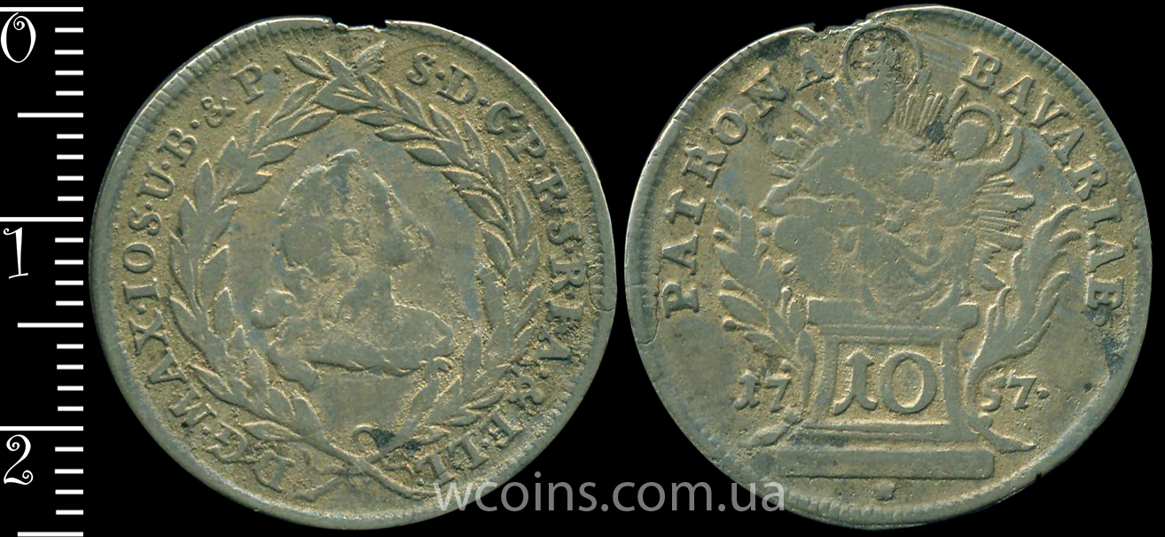 Монета Баварія 10 крейцерів 1757