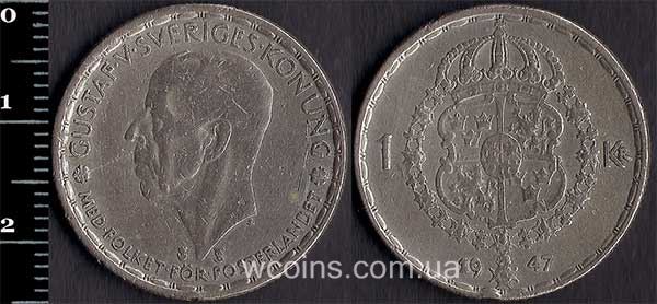 Монета Швеція 1 крона 1947