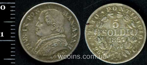 Монета Ватикан 5 сольдо 1867