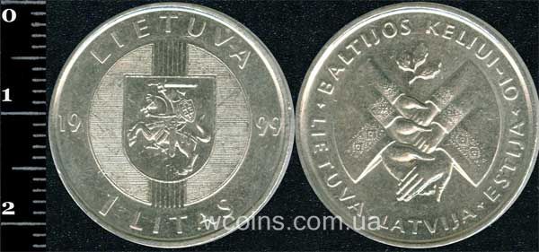 Монета Литва 1 літ 1999