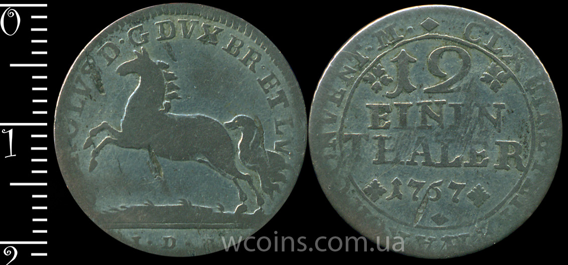 Монета Брауншвейг-Вольфенбюттель 1/12 талера 1767
