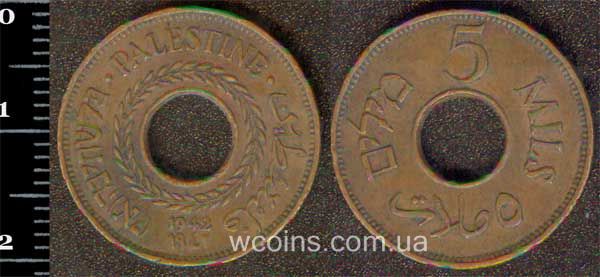 Монета Палестина 5 мілс 1942