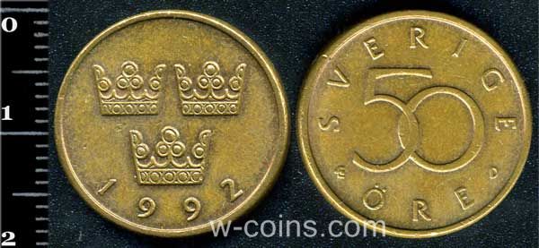 Монета Швеція 50 ере 1992