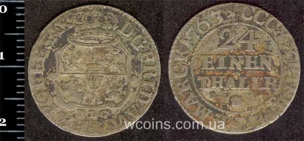 Монета Саксонія 1/24 талера 1763