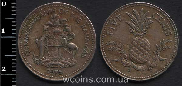 Монета Багамські острови 5 центів 1975