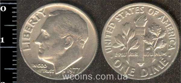 Монета США 10 центів 1977