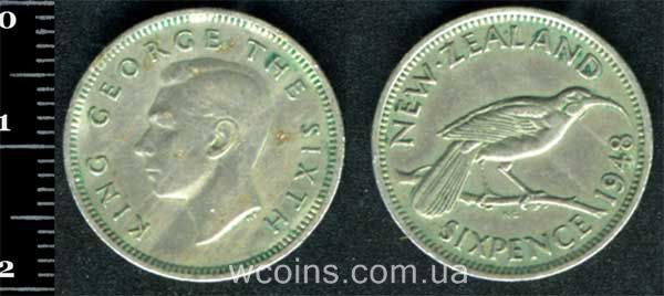 Coin New Zealand 6 pence 1948