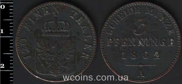 Монета Пруссія 3 пфеніга 1862