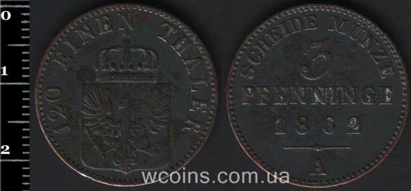 Монета Пруссія 3 пфеніга 1862