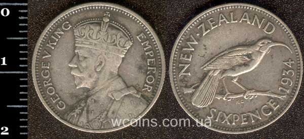 Coin New Zealand 6 pence 1934