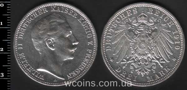 Монета Пруссія 3 марки 1910