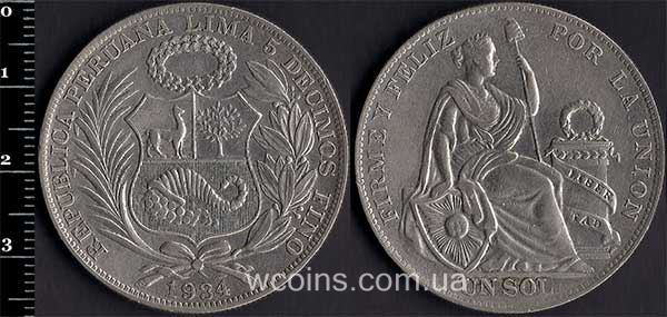 Монета Перу 1 соль 1934