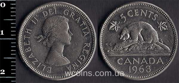 Монета Канада 5 центів 1963