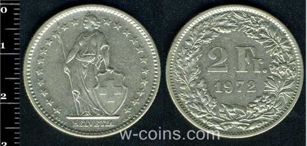 Монета Швейцарія 2 франка 1972
