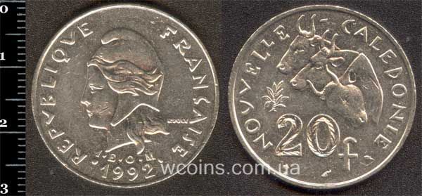 Coin New Caledonia 20 francs 1992