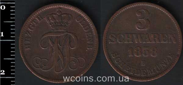 Монета Ольденбург 3 шварена 1858